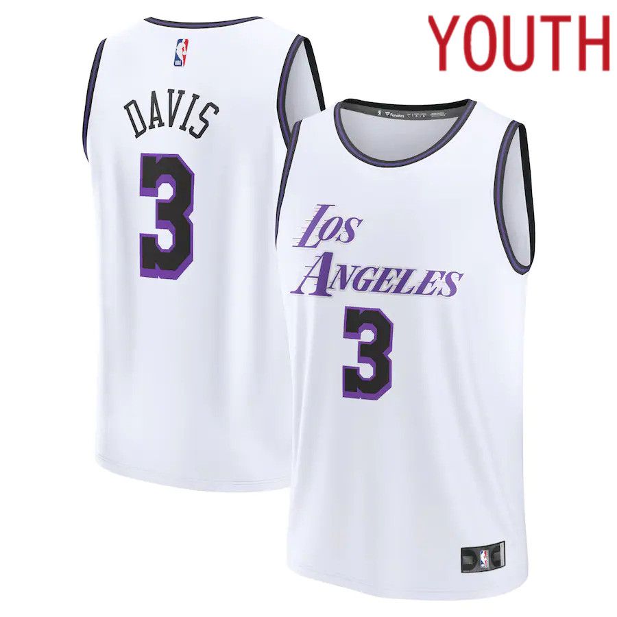 Youth Los Angeles Lakers 3 Anthony Davis Fanatics Branded White City Edition 2022-23 Fastbreak NBA Jersey